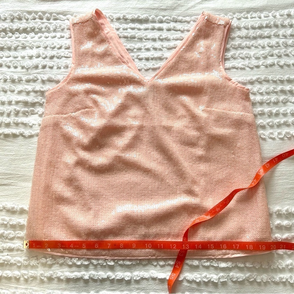 J crew Women’s petal pink all over Sequin V-neck Boxy Tank Sz S NWT - Picture 12 of 12